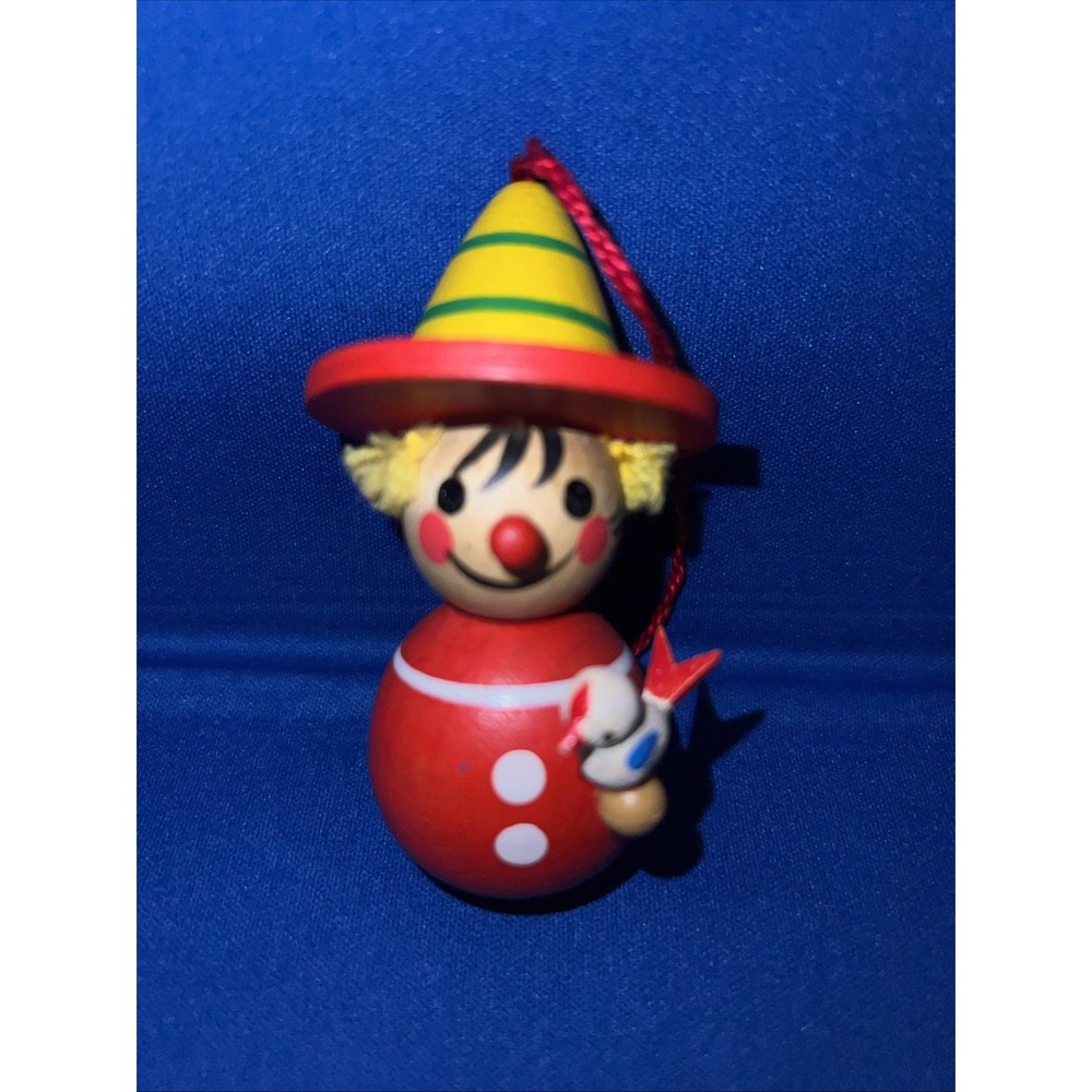 Vintage Steinbach Clown Boy With Hat Bird Christmas Ornament Made in Germany 3"